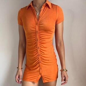 Orange mini button up dress